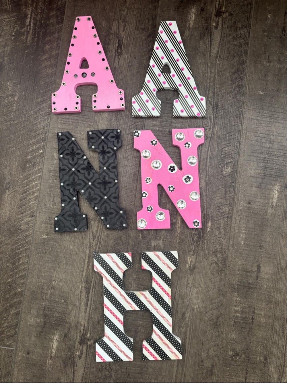 Wooden Letters A A N N H - Pink & Black Accent Letters